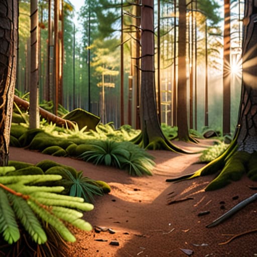 Sunlight filtering through Whispering Pine Pathways.